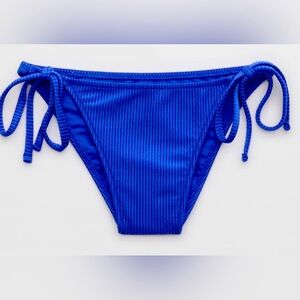 NWT Aerie Shine Rib Cheekiest Tie Bikini Bottom in Yearbook Blue - Size S